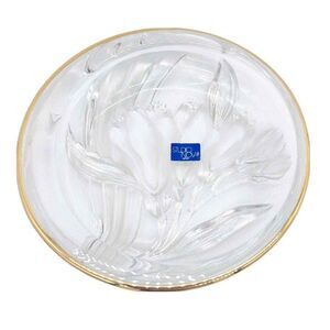 Crystal Gold Rim Studio Nova Trinket Candy Dish Ashtray with Floral Design Heavy